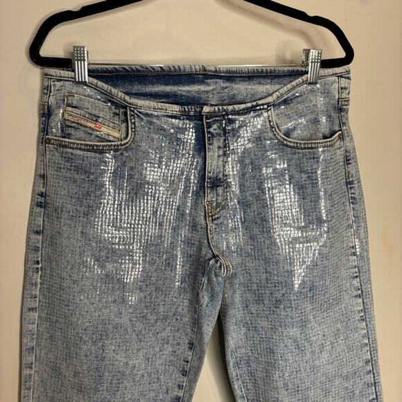 Diesel D-Shark Slim Flare Sequin Coated Jean Low Rise - Picture 7 of 16